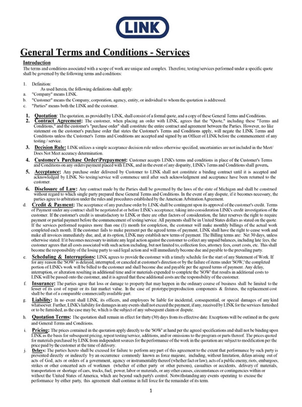 General Terms and Conditions for Equipment